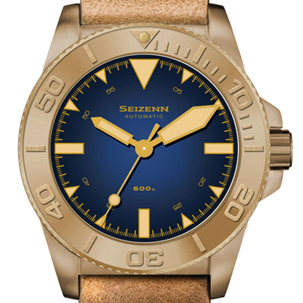 

Спортивные автоматические часы для дайвинга 600 м, мужские часы s CuSn8 с бронзовым сапфировым стеклом, светящиеся Мужские механические наручны...