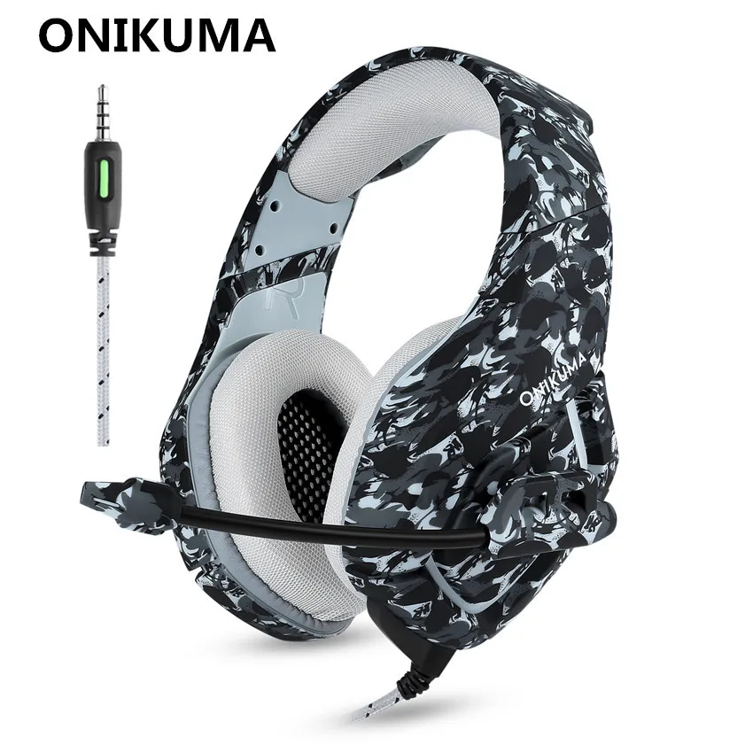 ONIKUMA K1 камуфляжная гарнитура PS4 басовые Игровые наушники микрофон для ПК