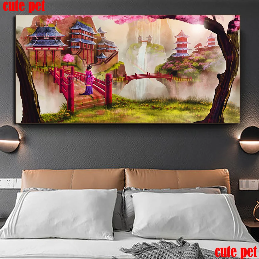 

Diamond Painting Japanese Architecture scenery Diamond Embroidery Japanese woman Rhinestone decoration Cross Stitch gift large