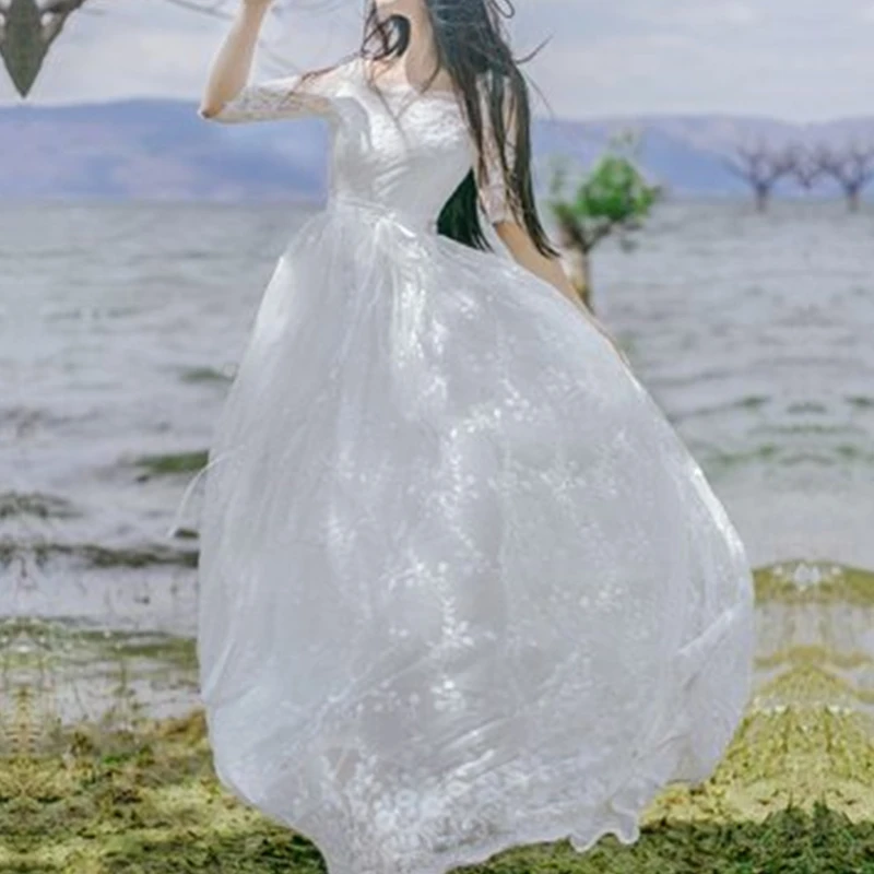 Богемное платье YAMDI женское шикарное летнее Клубное однотонное белое элегантное