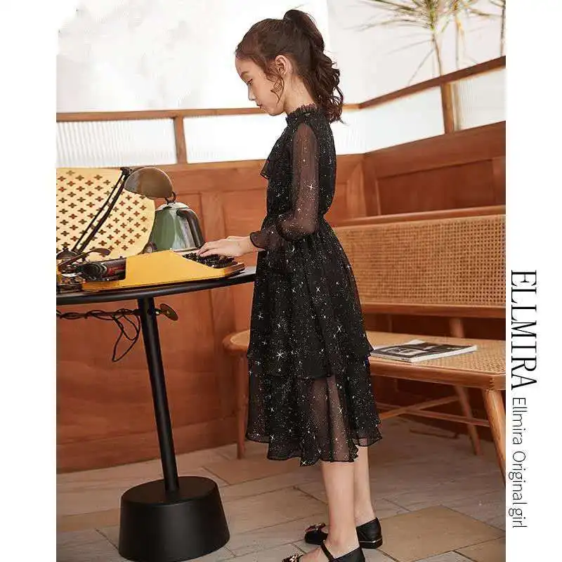 A-line Princess V-neck Kids Party Dresses for Girls Wedding Blue Navy Beige White Red Lace Up Girl Flower Black Dress | Детская одежда