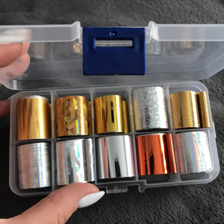 10 рулонов/коробка голографические наклейки из фольги для ногтей|Стикеры и