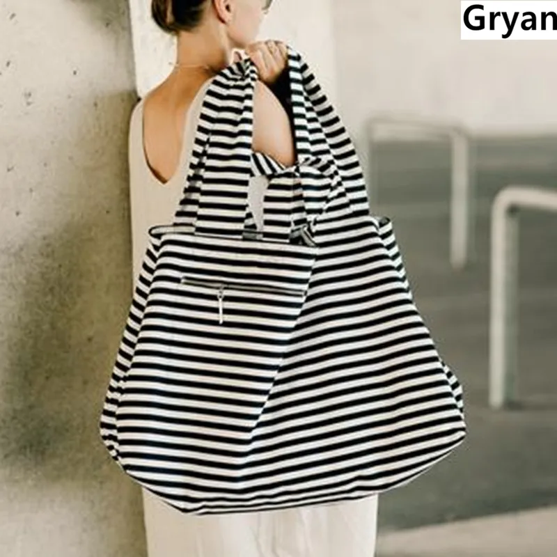Большая холщовая модная прочная женская сумка через плечо в черно-белую полоску, сумка-тоут для шоппинга, льняная Хлопковая сумка для покуп... от AliExpress WW
