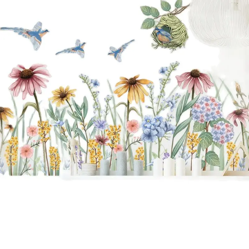 

Daisy Flower Skirting Decorative Stickers Children Women's Indoor Corridor Bedroom Background Bird Stickers Fresh Wall Stickers