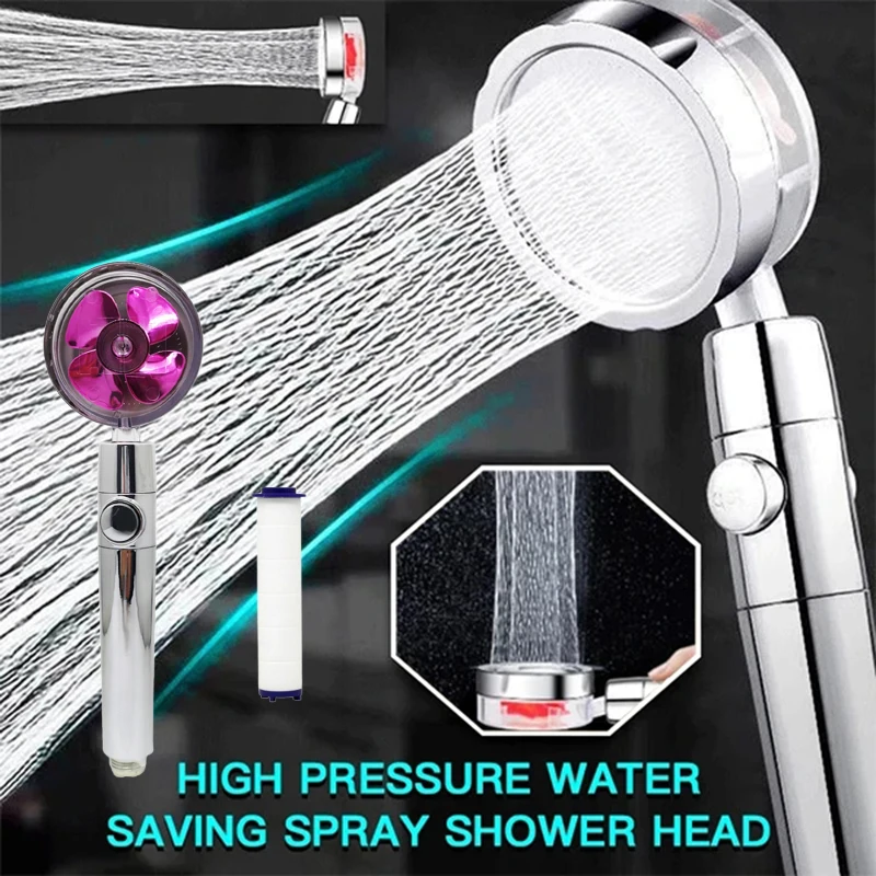 

360° Power Shower Head Water Saving Flow Rotating With Small Fan ABS Rain High Pressure Spray Nozzle Bathroom Supply