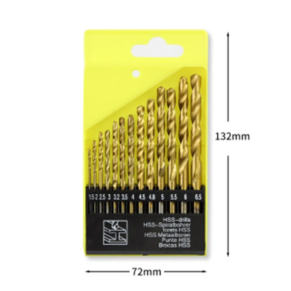 

6.5mm Drill Bits 1.5mm High Speed Steel Round Shank 13pcs Yellow 2.5mm