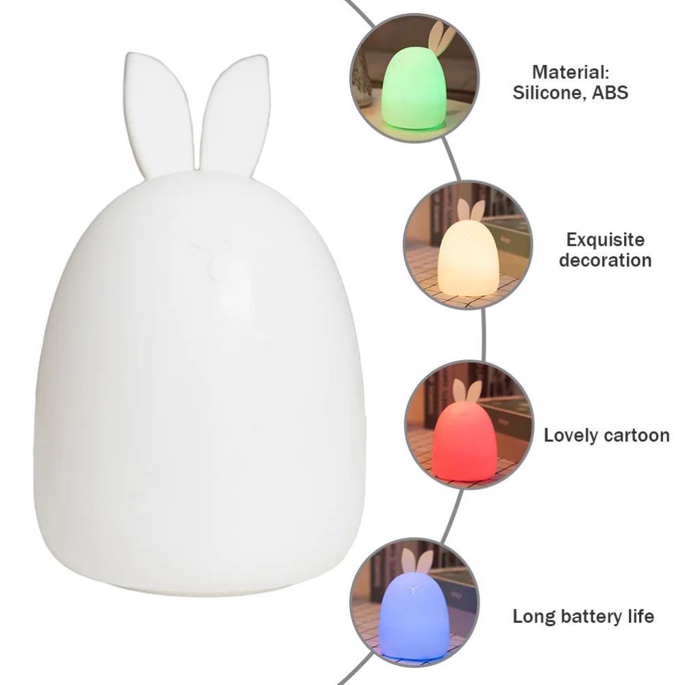 

1pc Bunny Bedroom Lighting Night Light Silicone Patted Lamp for Baby Nursery
