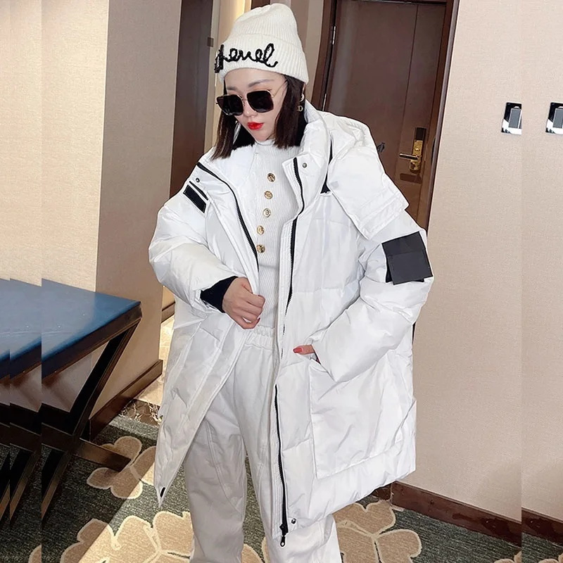 

2021 Winter Women Hooded Baggy Down Cotton Jacket Warm Parkas Casual Big Pocket Long Sleeve Cotton Padded Coat Female Outerwear