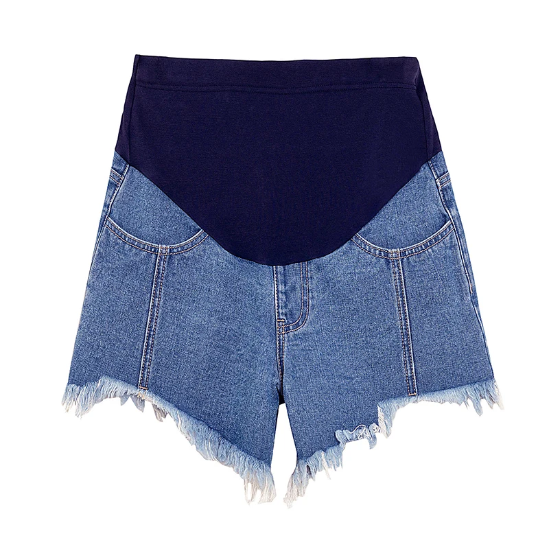 

8823# Summer Chic Denim Maternity Shorts Elastic Belly Short Jeans for Pregnant Women Hot Ripped Hole Wide Leg Loose Pregnancy