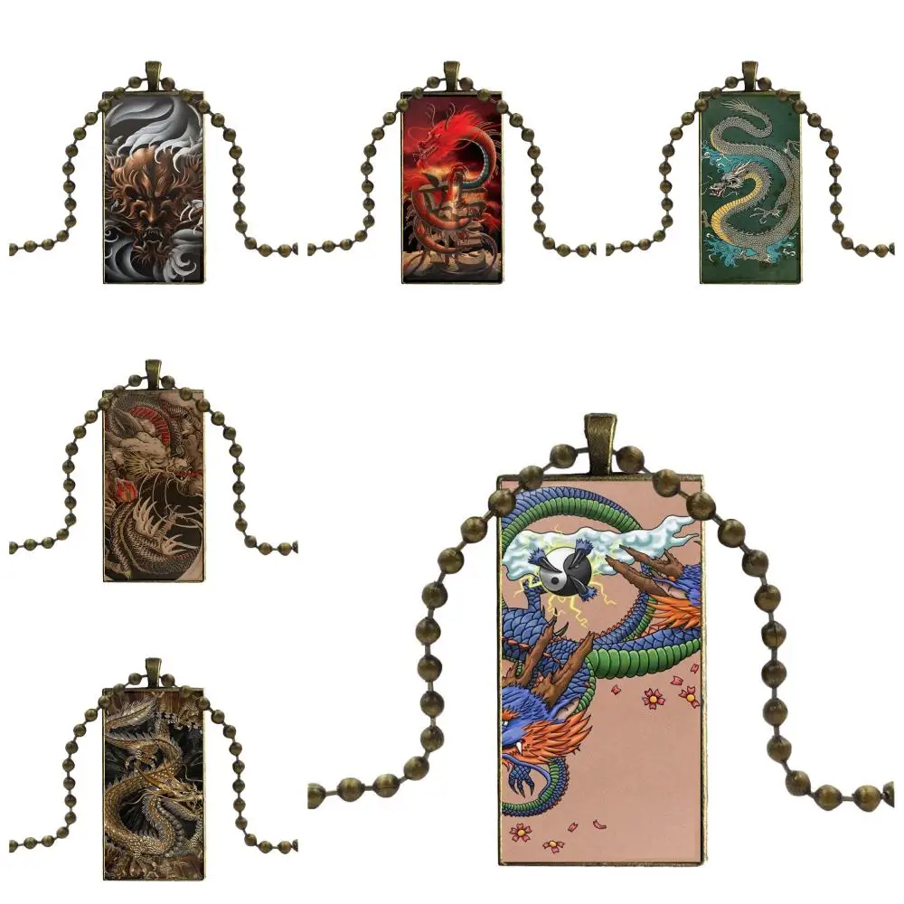 Китайский Японский Дракон тату дизайн модный винтажный стеклянный женский