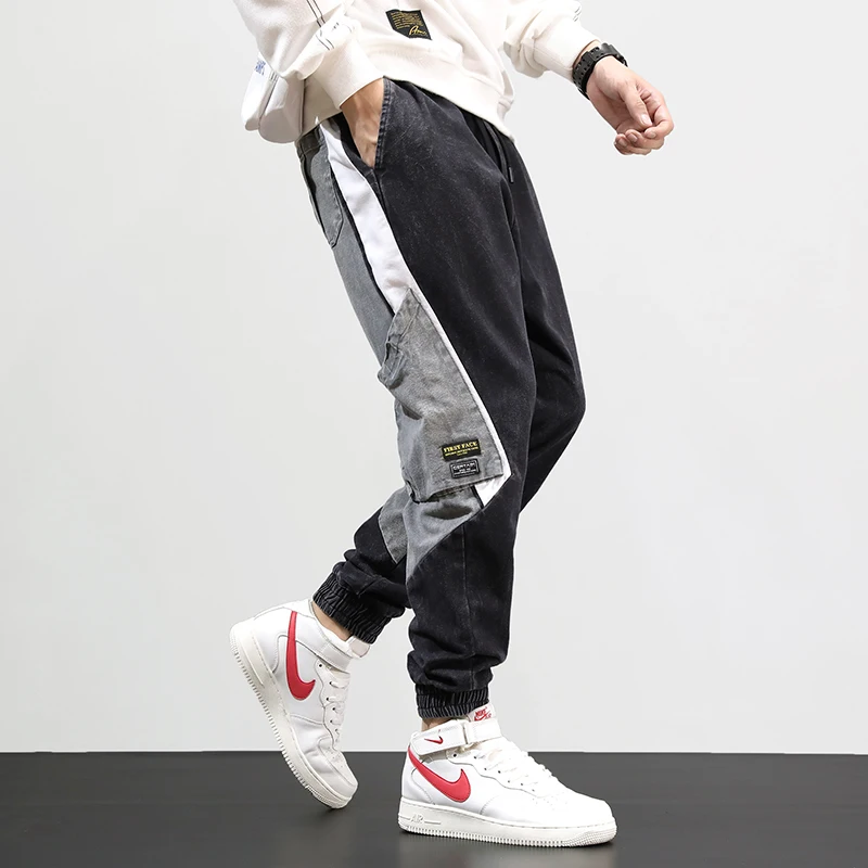 Модная уличная одежда мужские джинсы черный серый цвет свободные сшитые