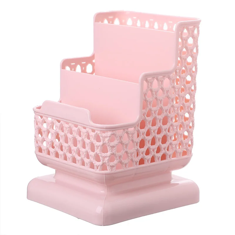 

Desktop Hollowed Out Cosmetic Storage Box Mobile Phone Holder Office Plastic Three-Layer Multi Functional Storage Pen Holder