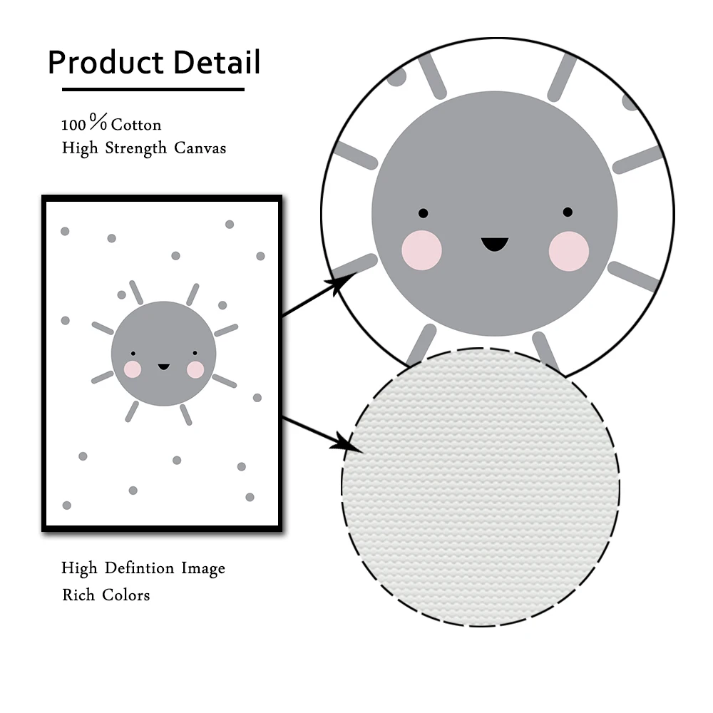 Серая луна облако солнце холст с принтом настенная живопись детский постер