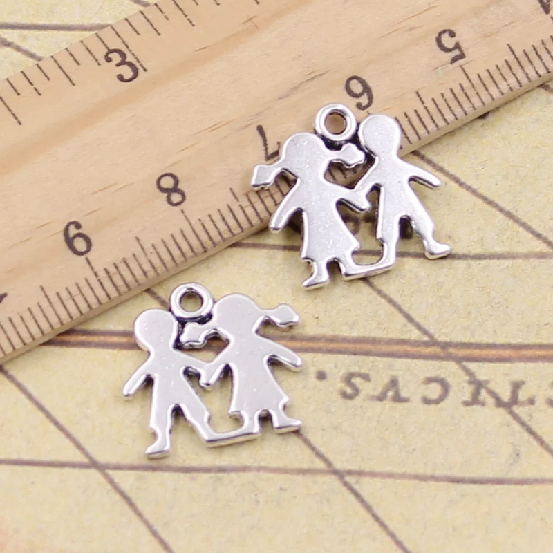 

30pcs Charms Boy Girl Lover 16x17mm Antique Silver Pendants Making DIY Handmade Tibetan Silver Finding Jewelry For Bracelet