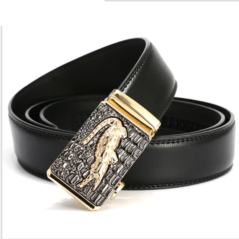 Aoluolan Fashion Casual Men's Leather Belts Crocodile Head belts luxury Brand Ceinture mens designer cinturones para hombre