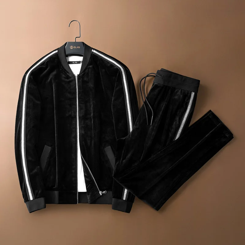 

Winter new baseball collar jacket and casual sports pants two piece set golden velvet running clothes Jacket Set