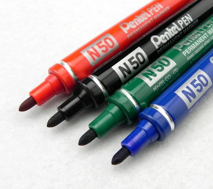 Перманентный маркер Pentel N50 4 шт. черная/синяя/зеленая/красная линия 3 мм|line fitness|pen ink