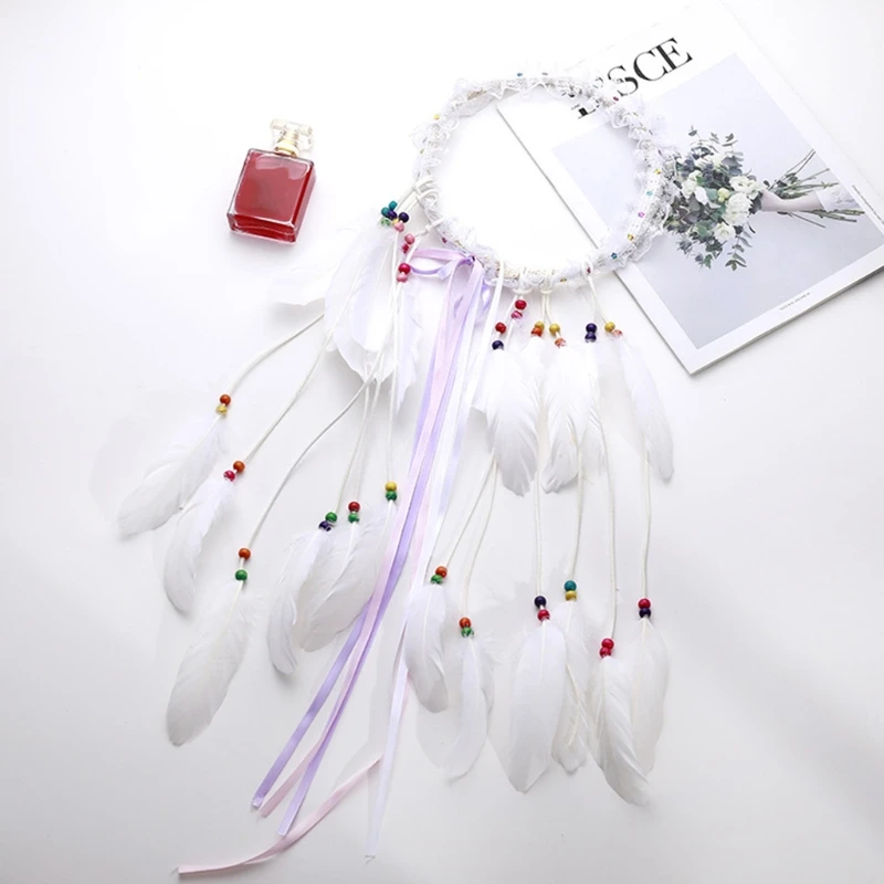 

Campsis Bohemian Feather Headband Hippie Indian HeaddressTassel Hair Hoops Festival Party Cosplay Costume Decor For Lady