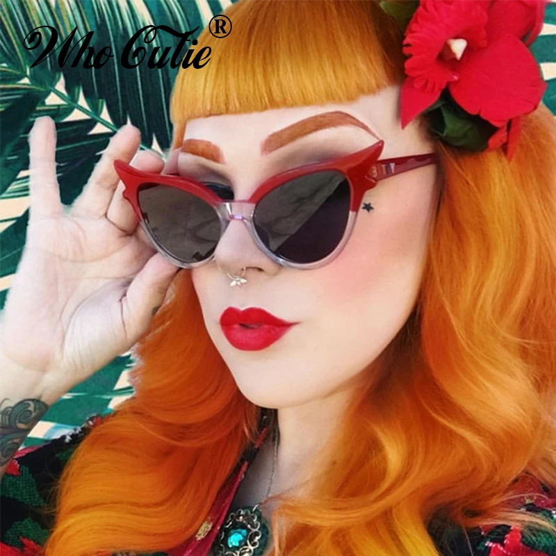 WHO CUTIE бренд 2018 винтажные 90s УНИКАЛЬНЫЕ Солнцезащитные очки кошачий глаз женские
