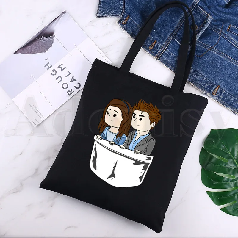 

Edward Cullen 90s GRAPHIC Funny Fashion Black Canvas Print Shopping Bags Girls Fashion Life Casual Pacakge Hand Bag