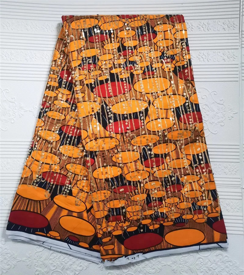 

New fashion style sequins wax lace fabric 5yards african wax cotton lace fabric with sequins for women dress beautiful JL1031