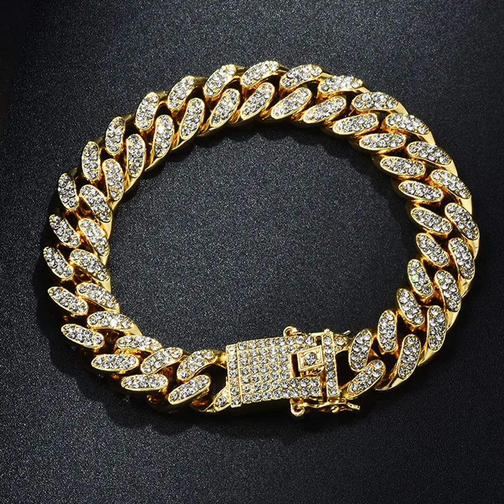 Цепочка Из кубинской цепи Майами Bling AAA мужской браслет стразы с цирконом золотые