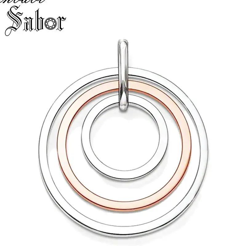 Цепочка с тремя кольцами для мужчин и женщин кулон серебристого цвета розового