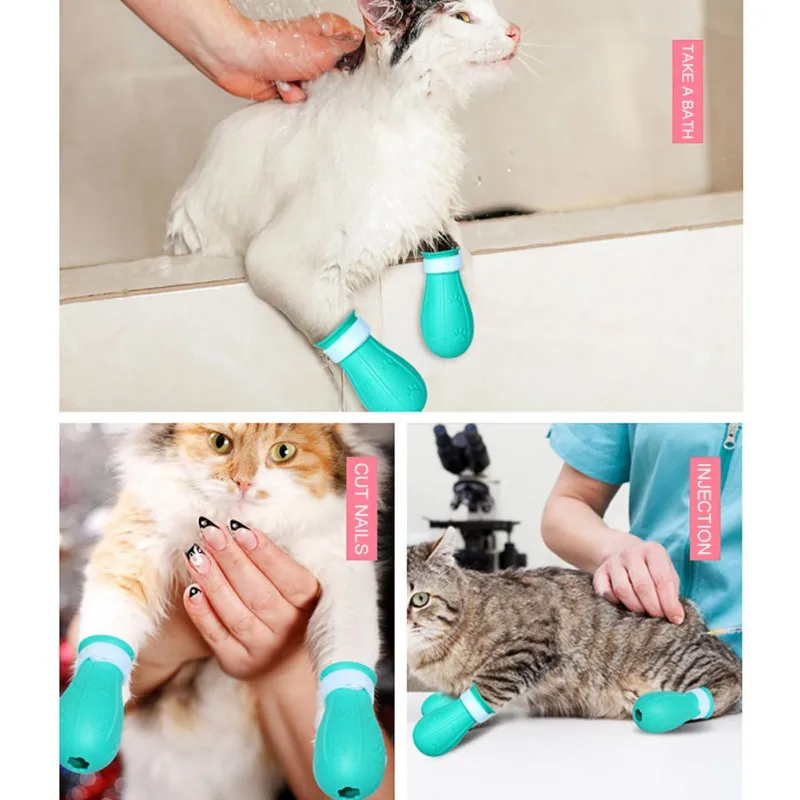 

4pcs Adjustable Pet Dog Cat Paw Protector For Bath, Injection, Soft Silicone Anti-Scratch Pet Shoes Cat Foot Cover Cats Supplies