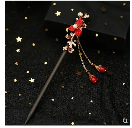 Классический в стиле ханьфу для невесты Cheongsam Kanzashi заколка волос красный цветок