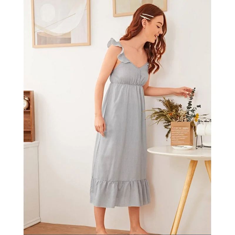 Fresh Princess Retro Palace Sexy Nightdress  Cotton Hemp Grey Sling Gown Summer Women's Nightwear Home Wear Sleepwear