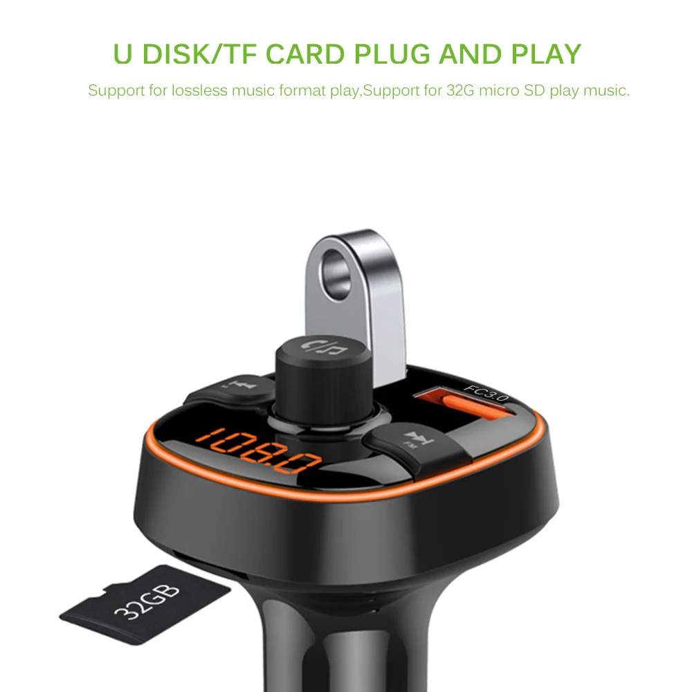 Автомобильный FM-передатчик Bluetooth 5 0 беспроводной с двумя USB-портами функцией