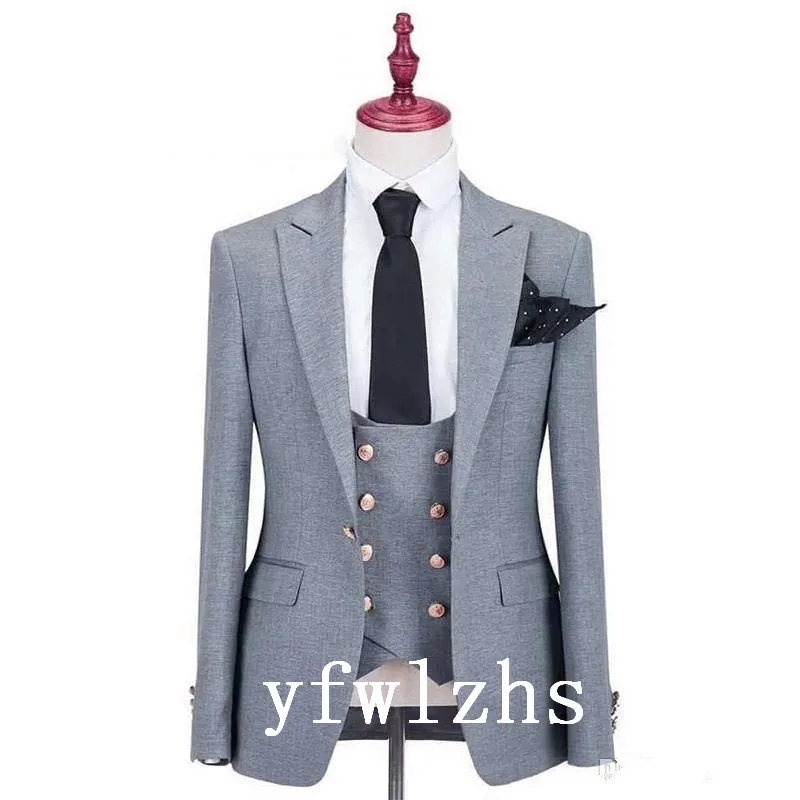

New Arrival One Button Groomsmen Peak Lapel Groom Tuxedos Men Suits Wedding/Prom Best Man Blazer ( Jacket+Pants+Vest+Tie) B281