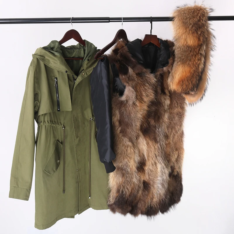 Winter Men Casual Long Jacket Coat Real Raccoon Fur Collar Hooded Coat Thick Warm Mens Parka Male Fashion Streetwear