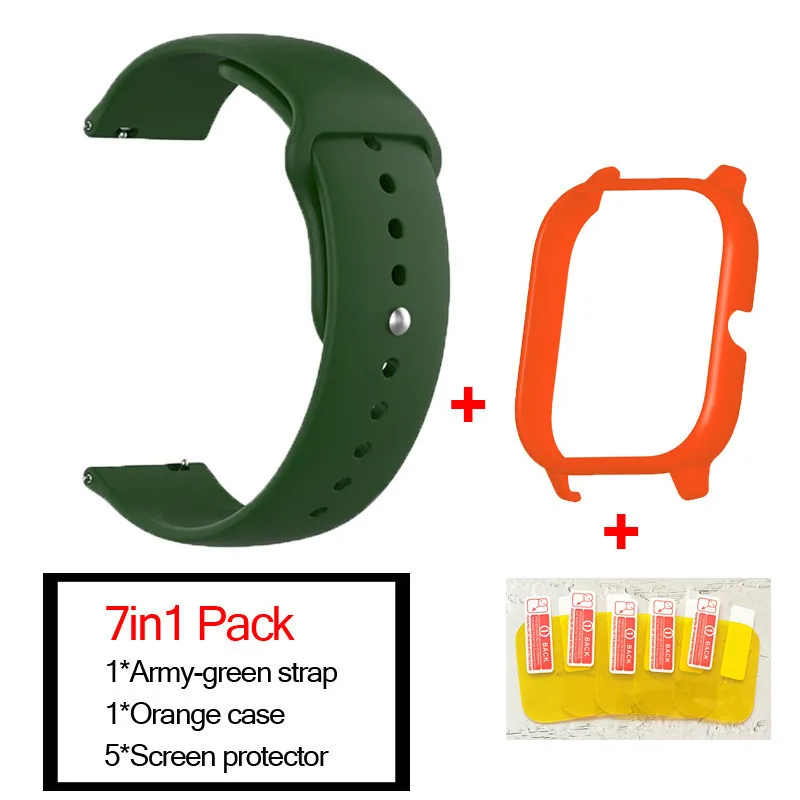 army green-orange 7в1 умные часы аксессуары для Huami Amazfit GTS ремешок силиконовый Смарт Браслет полосы для Amazfit gts чехлы Защита экрана - Цвет: army green-orange