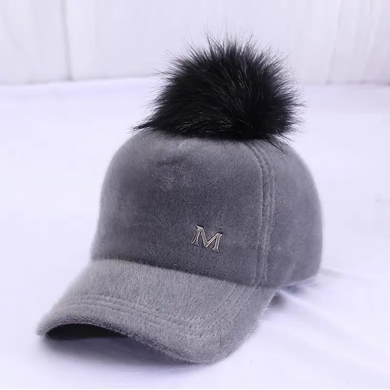 

ABMR Winter Baseball Cap Snapback Hats for Men Women Hip Hop Caps Keep Warm Solid Color Simple Style Fashion Pom Pom Caps