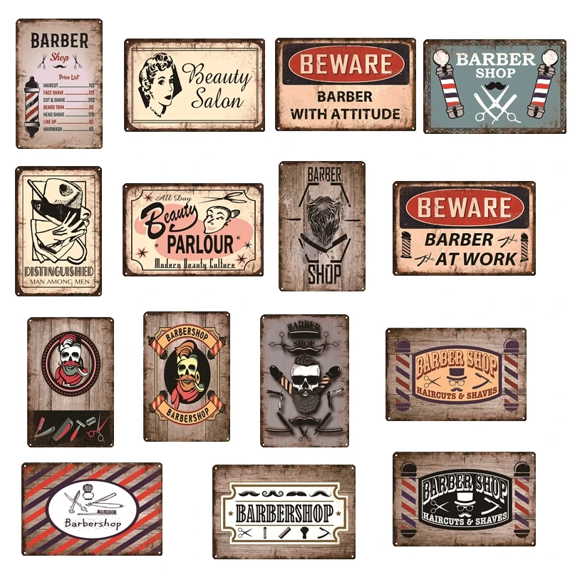 Парикмахерская салон красоты стрижка волос бритье металлический оловянный