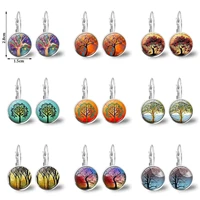2022 new fashion glass dome pendant tree of life charm earrings wishing trees time gemstone french ear hook jewelry for women gi