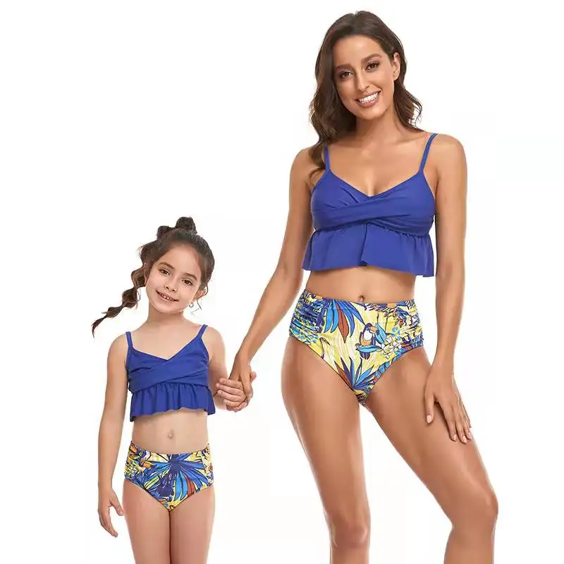 

Ruffled Leaf Mother Daughter Matching Swimsuits Family Set High-Waist Mommy and Me Swimwear Beach Women Girls Bikini Clothes