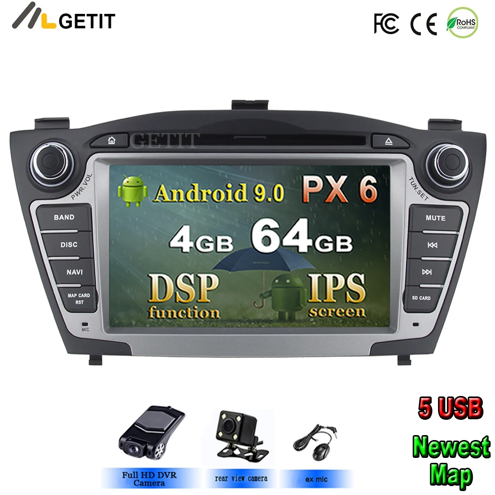 Автомобильный мультимедийный плеер 4 Гб + 64 ГБ GPS 2 Din Android 10 для Hyundai IX35 TUCSON 2009 2015
