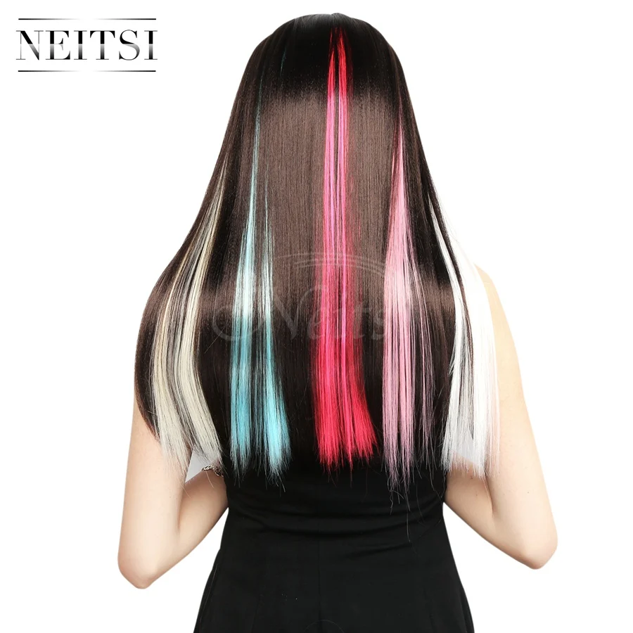 Neitsi 20 ''5 шт./упак. прямой длинный одинарный зажим в одной части Омбре синтетические волосы для наращивания чистая цветная прядь для женщин