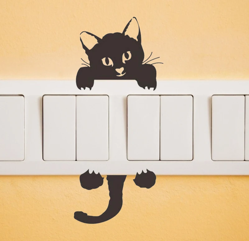 Обои 3D Наклейка на стену черная Милая кошка виниловые подарки фотообои