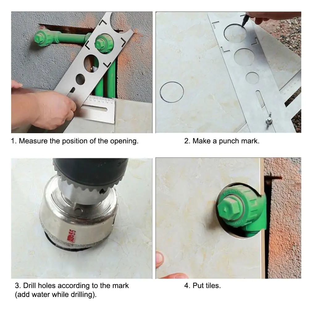 

Jig Drilling Punching Tool Accurate Ceramic Tile Builder Rotatable Home Stainless Steel Measuring Drill Bits Hole Locator Guide