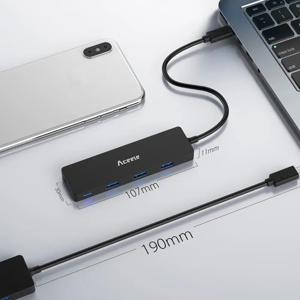Aceele USB C концентратор тип C до 4 USB 3,0 портов концентратор адаптер для ПК ноутбук мобильный телефон для Macbook