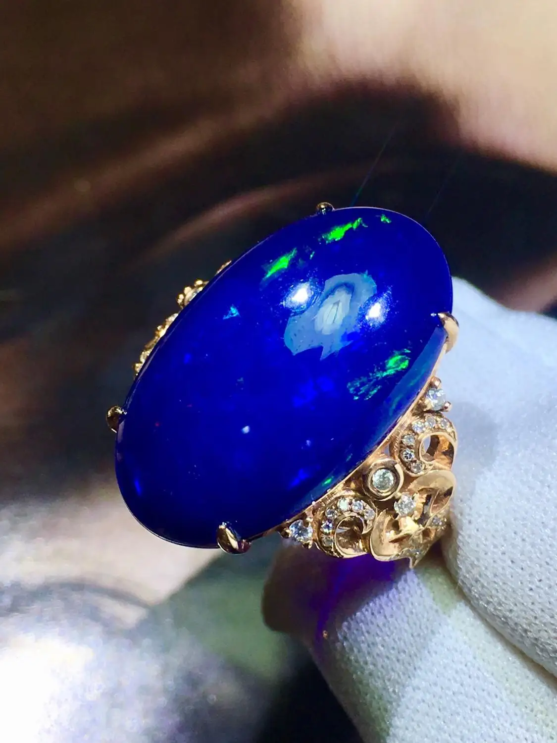 Женское кольцо с опалом роскошные кольца унисекс натуральным голубым 18 К желтое