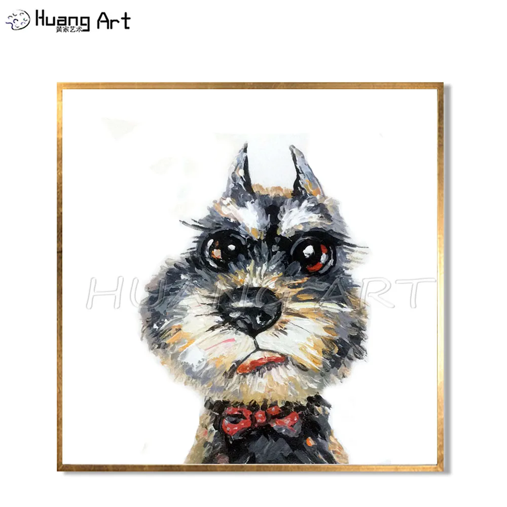 Бело-черное животное Современная красивая картина маслом ручной работы с щенком