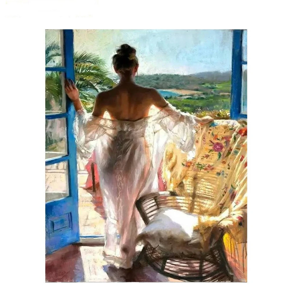 

Woman Sea DIY Cross Stitch Embroidery 11CT Kits Craft Needlework Set Printed Canvas Cotton Thread Home Decoration For Sell
