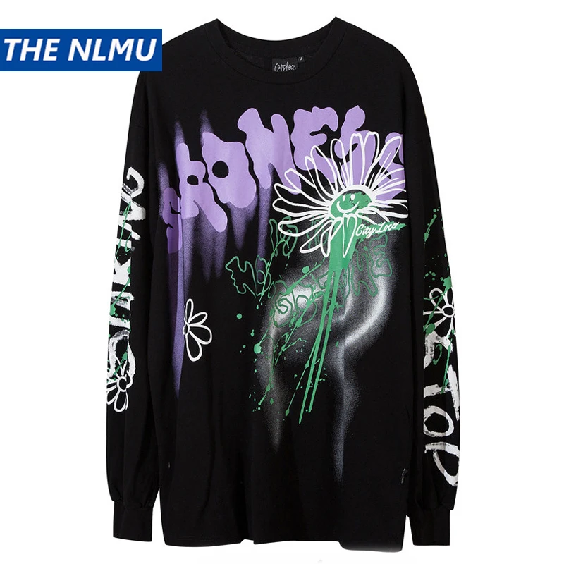 

Hip Hop Streetwear Oversized Long Sleeve T-Shirt 2021 Men Graffiti Letter Printed T-Shirt Harajuku Cotton Tshirt Tops Tees WE060