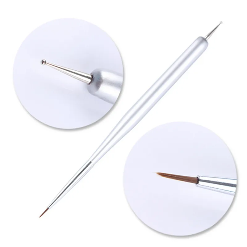 

Double-end Silver Handle Liner Nail Brush Drawing Painting Tools Flower Pen Brush Manicure Nail Art Tool#G-B109