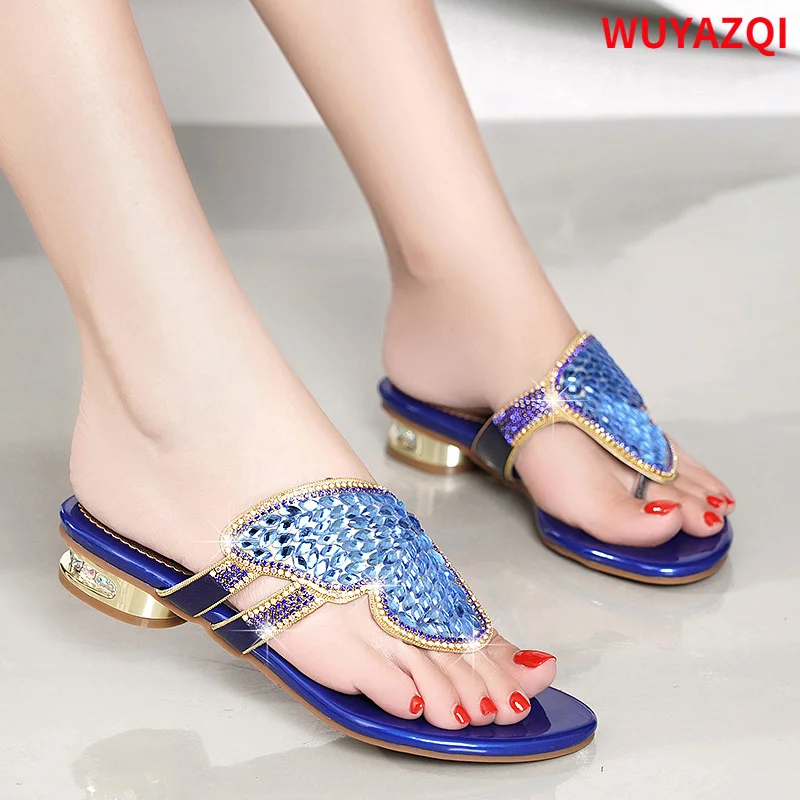 

WUYAZQI Fashion women's shoes Rhinestone sandals clip toe herringbone slippers women's beach shoes leisure Women's slippers Q