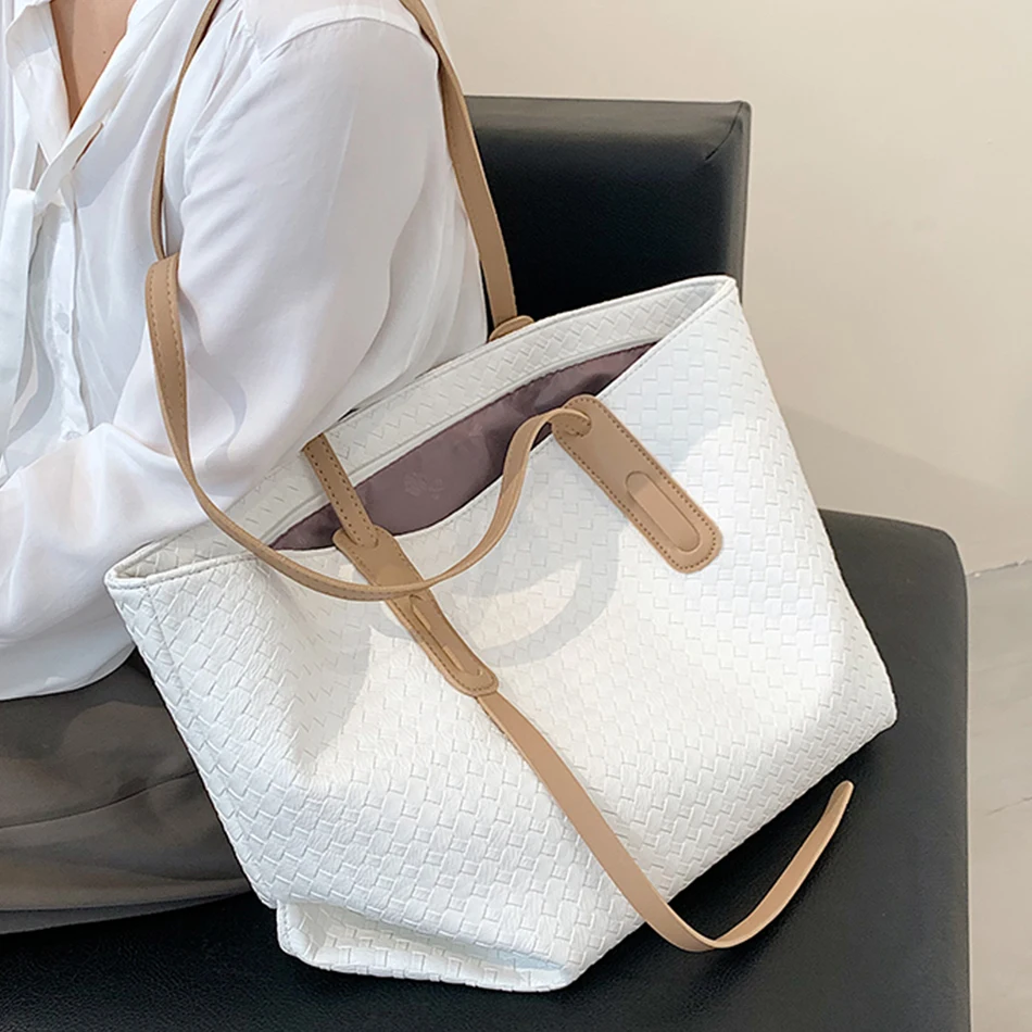 

New Large Capacity Woven Pattern Women's Bag Fashion Pu Leather Shoulder Bags for Women Trending Lady Shopper Bag Bolsa Feminina